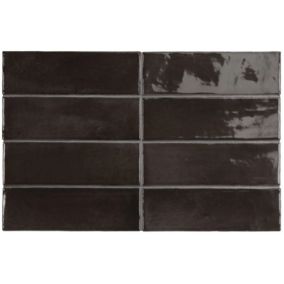 Faïence bejmat / zellige brillant en 5x15 cm noir anthracite - COCO BLACK HAT WALL (vendu par boite de 0.50m2)