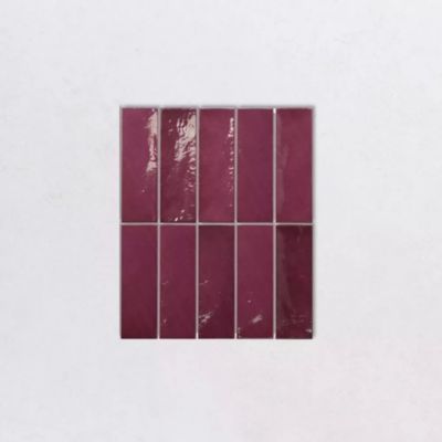 Faïence Effet Zellige Bordeaux VILLAGE 6,5x20 cm Aubergine