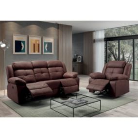 FABARES - Canapé 3 Places + Fauteuil Relax Electrique Chocolat