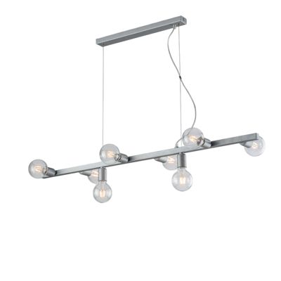 Fabian Suspension En Fer Laqué Blanc Et Argent 8 Lumières L.121X16 Bl293-8-Arg