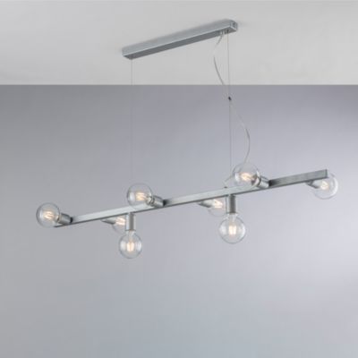 Fabian Suspension En Fer Laqué Blanc Et Argent 8 Lumières L.121X16 Bl293-8-Arg
