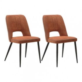 FABRICE - Lot de 2 Chaises Tissu Maille Polyester et Liseré Cuivre Chiné