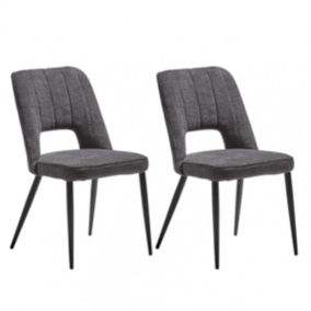 FABRICE - Lot de 2 Chaises Tissu Maille Polyester et Liseré Gris Foncé Chiné