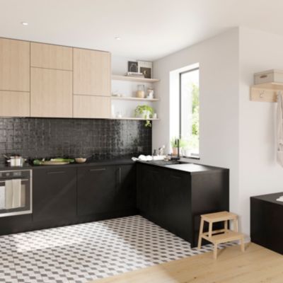 Cuisine équipée 6 Portes + 1 Tiroir - Chêne Et Gris - 120 Cm De Large - Meuble Bas Et Haut - Livraison Rapide