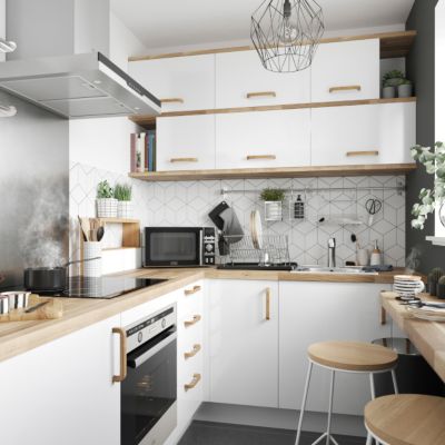 Façade tiroir Stevia blanc brillant L. 60 cm x H. 34 cm Caraway Innovo GoodHome vendue par 2