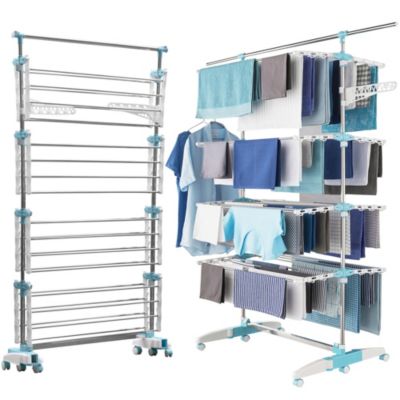 Facilitys etendoir linge pliable 172 x 67 x 168 cm avec roulettes et pieds rabattables sechage 30 m acier inoxydable