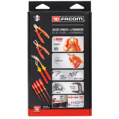 FACOM Jeu de 3 pinces + 4 tournevis isolés 1000v