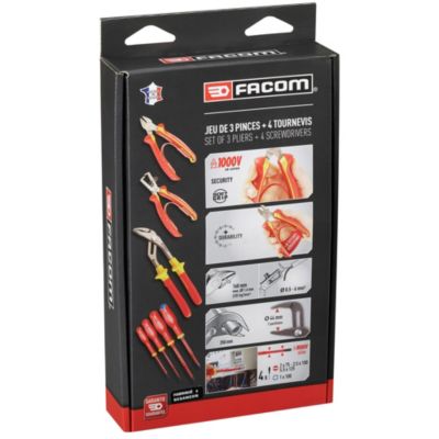 FACOM Jeu de 3 pinces + 4 tournevis isolés 1000v