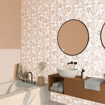 Faïence murale beige sable décor feuillage 2D mat L.90 x l.30 cm x ép.10,5 mm, Aspen