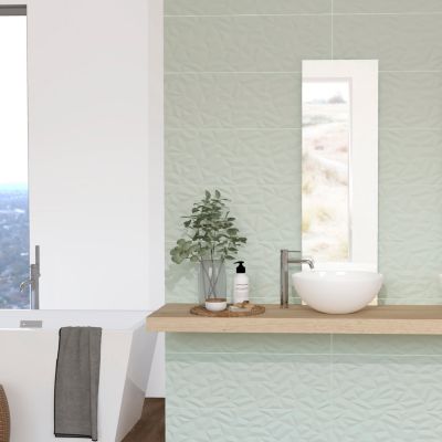 Faïence murale beige vert menthe décor 3D mat L.90 x l.30 cm x ép.10,5 mm, Aspen