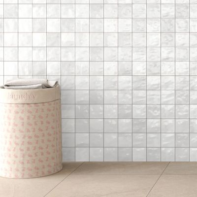 Faïence murale blanc brillant texturé L.60 x l.31,6 cm x ép.9 mm, Soul