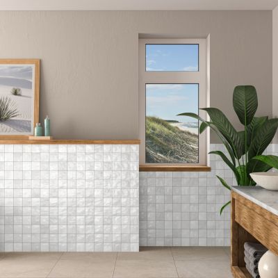 Faïence murale blanc brillant texturé L.60 x l.31,6 cm x ép.9 mm, Soul