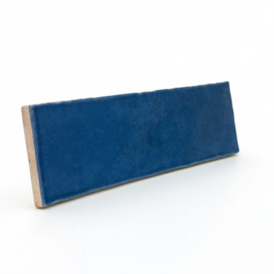 Faïence murale bleu effet terre cuite brillant L.30 x l.7,5 cm, Vernissea