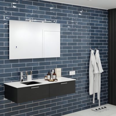 Faïence murale bleu effet terre cuite brillant L.30 x l.7,5 cm, Vernissea