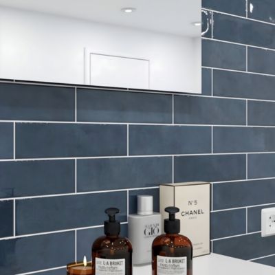 Faïence murale bleu effet terre cuite brillant L.30 x l.7,5 cm, Vernissea