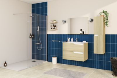 Faïence murale bleu effet terre cuite brillant L.30 x l.7,5 cm, Vernissea
