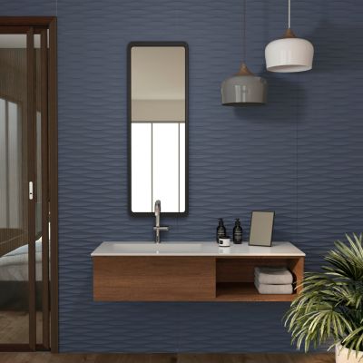 Faïence murale bleu foncé mat décor 3D L.90 x l.30 cm x ép.10,5 mm, Aspen