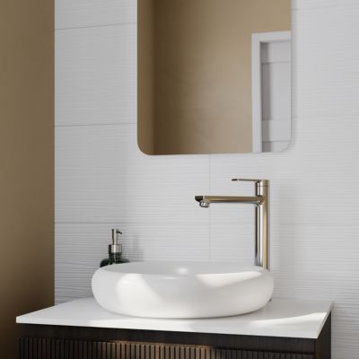 Faïence murale décor relief linéaire blanc L.40 x l.25 cm x ép.8,3 mm, Alexandrina