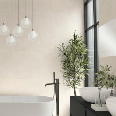 Faïence murale effet béton beige mat L.90 x l.30 cm x ép.10,5 mm, Unik