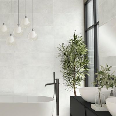 Faïence murale effet béton gris clair mat L.90 x l.30 cm x ép.10,5 mm, Unik