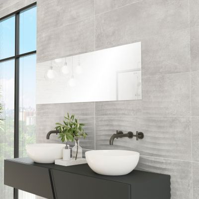 Faïence murale effet béton gris foncé mat décor vague L.90 x l.30 cm x ép.10,5 mm, Unik