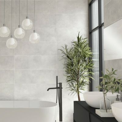 Faïence murale effet béton gris mat L.90 x l.30 cm x ép. 10,5 mm, Unik