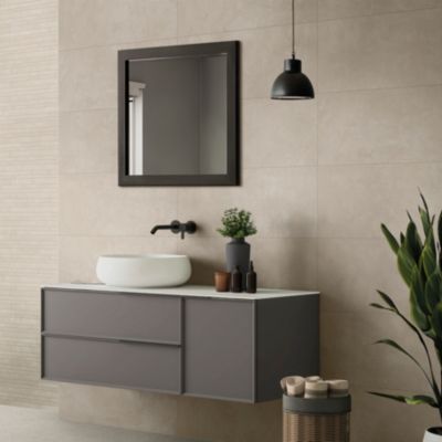 Faïence murale effet béton marron taupe satin L.90 x l.30 cm x ép.9,5 mm, Brush