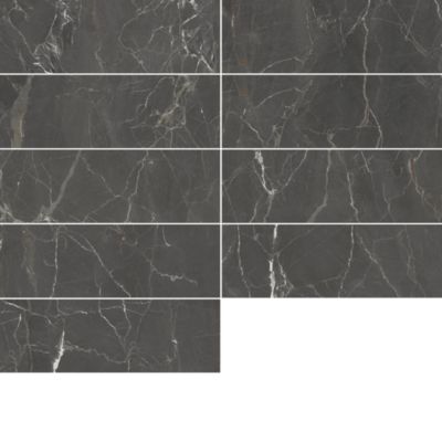 Faïence murale effet marbre gris anthracite brillant L.60 x l.20 cm x ép.9,4 mm, Aruma