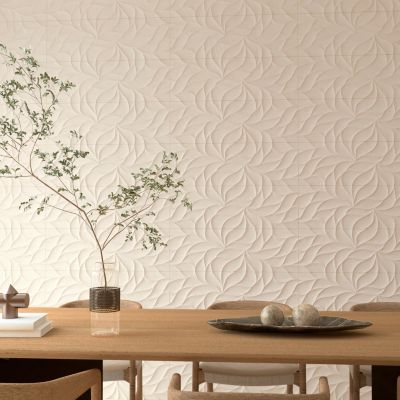 Faïence murale effet pierre beige mat décor feuille L.90 x l.30 cm x ép.10,5 mm, Avenue