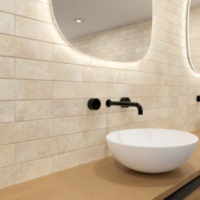 Faïence murale effet travertin beige mat L.30 x l.7 cm, Minerra