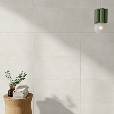 Faïence murale en terre cuite effet béton blanc mat L.60 x l.30 cm x ép.8,5 mm, Taris