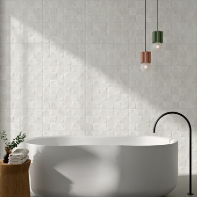 Faïence murale en terre cuite effet béton décor blanc mat L.60 x l.30 cm x ép.8,5 mm, Taris