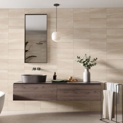 Faïence murale en terre cuite effet pierre beige mat L.40 x l.25 cm x ép.9 mm, Queens
