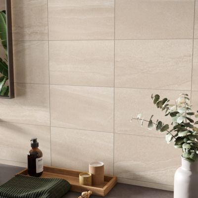Faïence murale en terre cuite effet pierre beige mat L.40 x l.25 cm x ép.9 mm, Queens