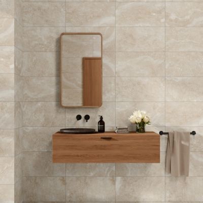 Faïence murale en terre cuite effet pierre beige mat L.60 x l.30 cm x ép.8,5 mm, Nor
