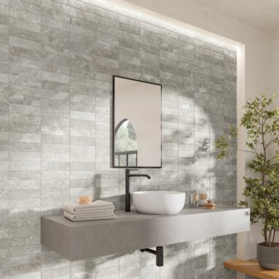 Faïence murale en terre cuite effet pierre gris décor mat L.60 x l.30 cm x ép.8,5 mm, Nor