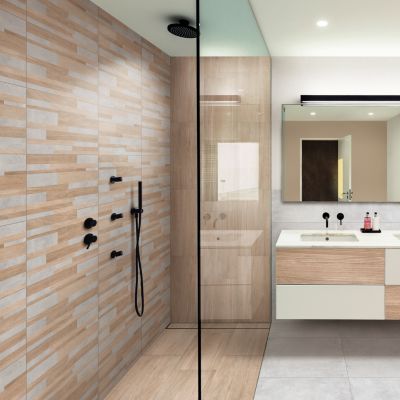 Faïence murale intérieur effet bois et béton L.60 x l.30 cm x ép.8,2 mm, Tendance