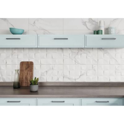 Faïence murale intérieur effet marbre blanc mat décor 3D L.60 x l.30 cm x ép. 8,5 mm, Pune