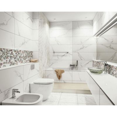 Faïence murale intérieur effet marbre blanc mat L.60 x l.30 cm x ép.8,5 mm, Pune