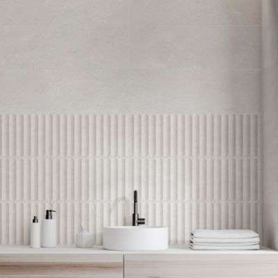 Faïence murale intérieur effet pierre blanc mat L.90 x l.30 cm x ép.8,7 mm, Astor