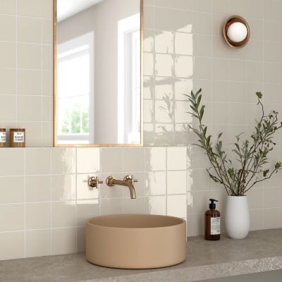 Faïence murale unie beige brillant L.10 x l.10 cm x ép.8 mm, Twist