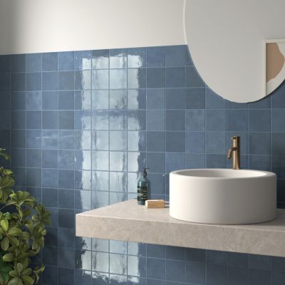 Faïence murale unie bleu grisé brillant L.10 x l.10 cm x ép.8 mm, Twist