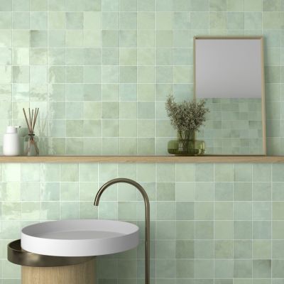 Faïence murale unie vert d'eau brillant L.10 x l.10 cm x ép.8 mm, Twist