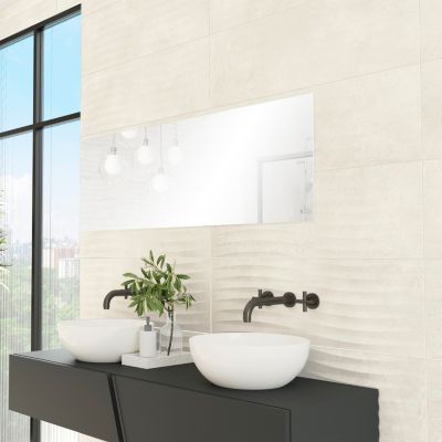 Faïence murale vague effet béton beige mat L.90 x l.30 cm x ép.10,5 mm, Unik