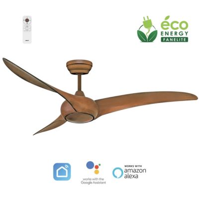 Fanelite - Ventilateur de plafond 132 cm imitation bois TOBAGO - Moteur DC 38W - Télécommande - Wifi - Très silencieux