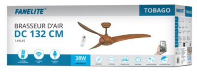 Fanelite - Ventilateur de plafond 132 cm imitation bois TOBAGO - Moteur DC 38W - Télécommande - Wifi - Très silencieux