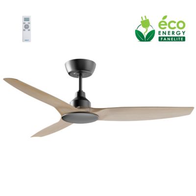 Fanelite - Ventilateur de plafond 132cm noir et ABS imitation bois FANDC52N-BKC - Moteur DC 18W - 3 pales - SANS LUMIÈRE - Silence