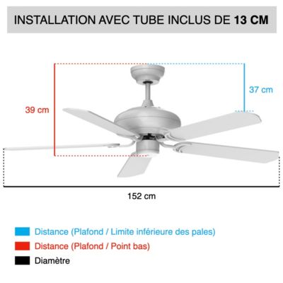 Fanelite - Ventilateur de plafond 152 cm ALIZE - Moteur DC 38W - Télécommande - Wifi&Contrôles vocaux - 5 pales - Très silencieux