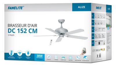 Fanelite - Ventilateur de plafond 152 cm ALIZE - Moteur DC 38W - Télécommande - Wifi&Contrôles vocaux - 5 pales - Très silencieux