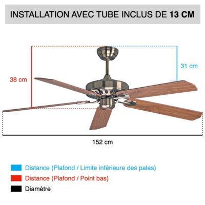 Fanelite - Ventilateur de plafond 152 cm SIROCO - Moteur DC 38W - Télécommande - Wifi&Contrôles vocaux - 5 pales - Très silencieux